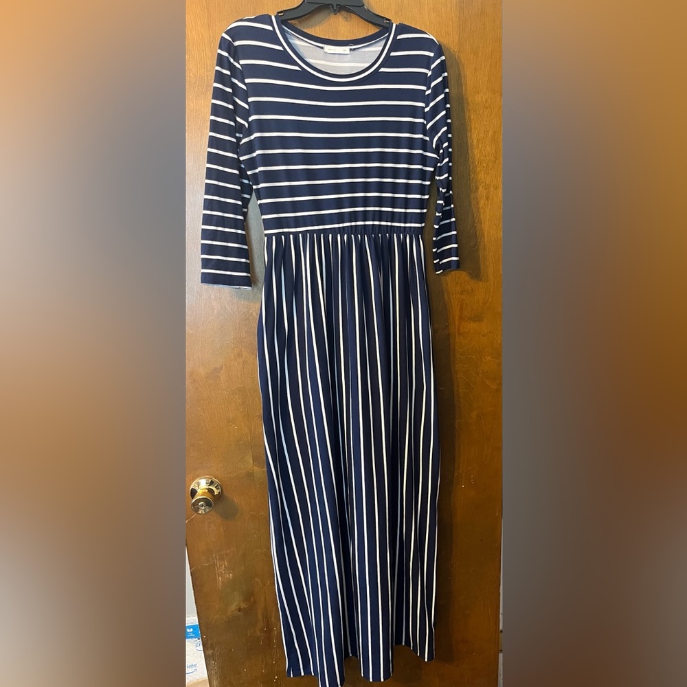 Navy striped maxi dress
